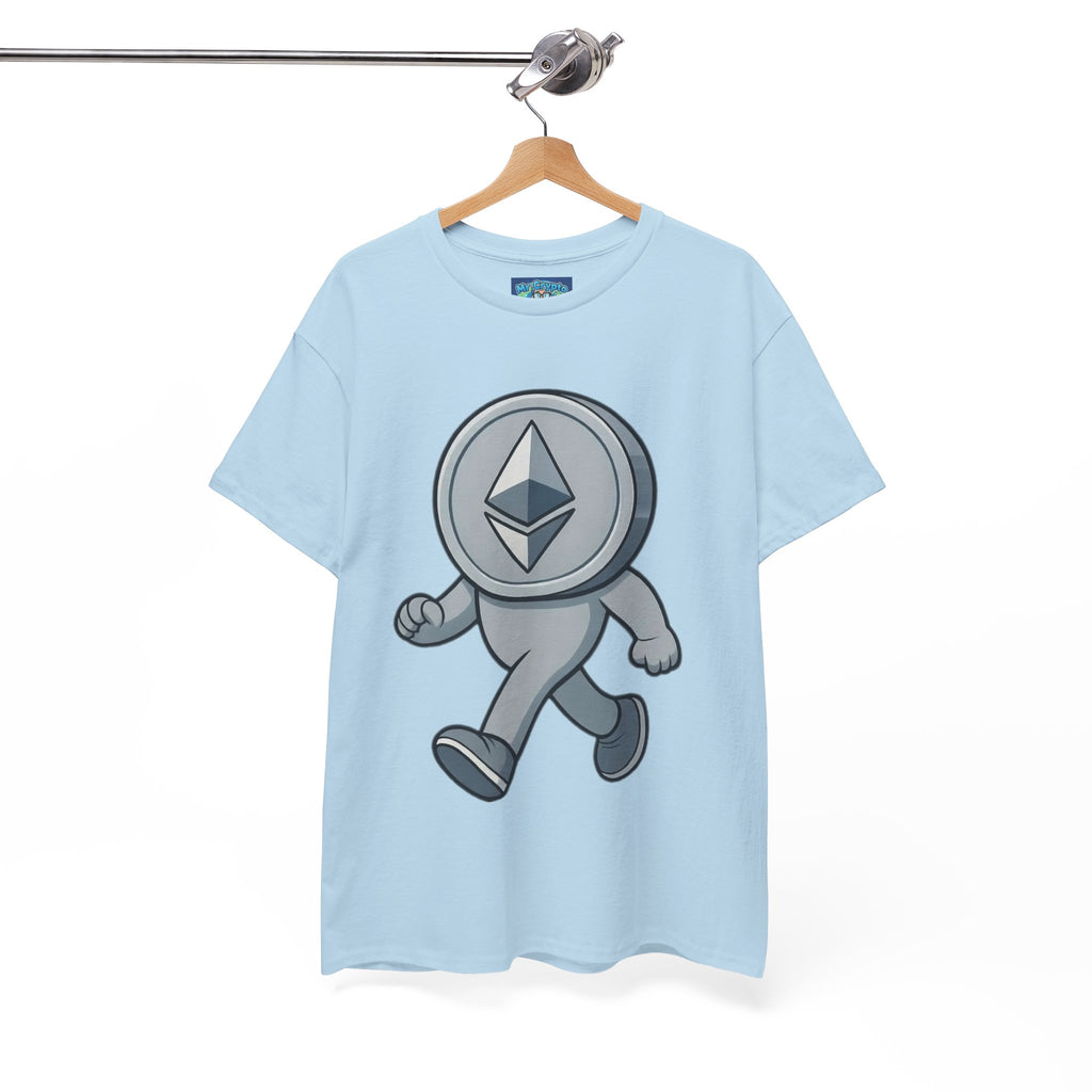 Ethereum Coin Mascot T-Shirt — Walking Crypto Logo Tee for Blockchain Fans