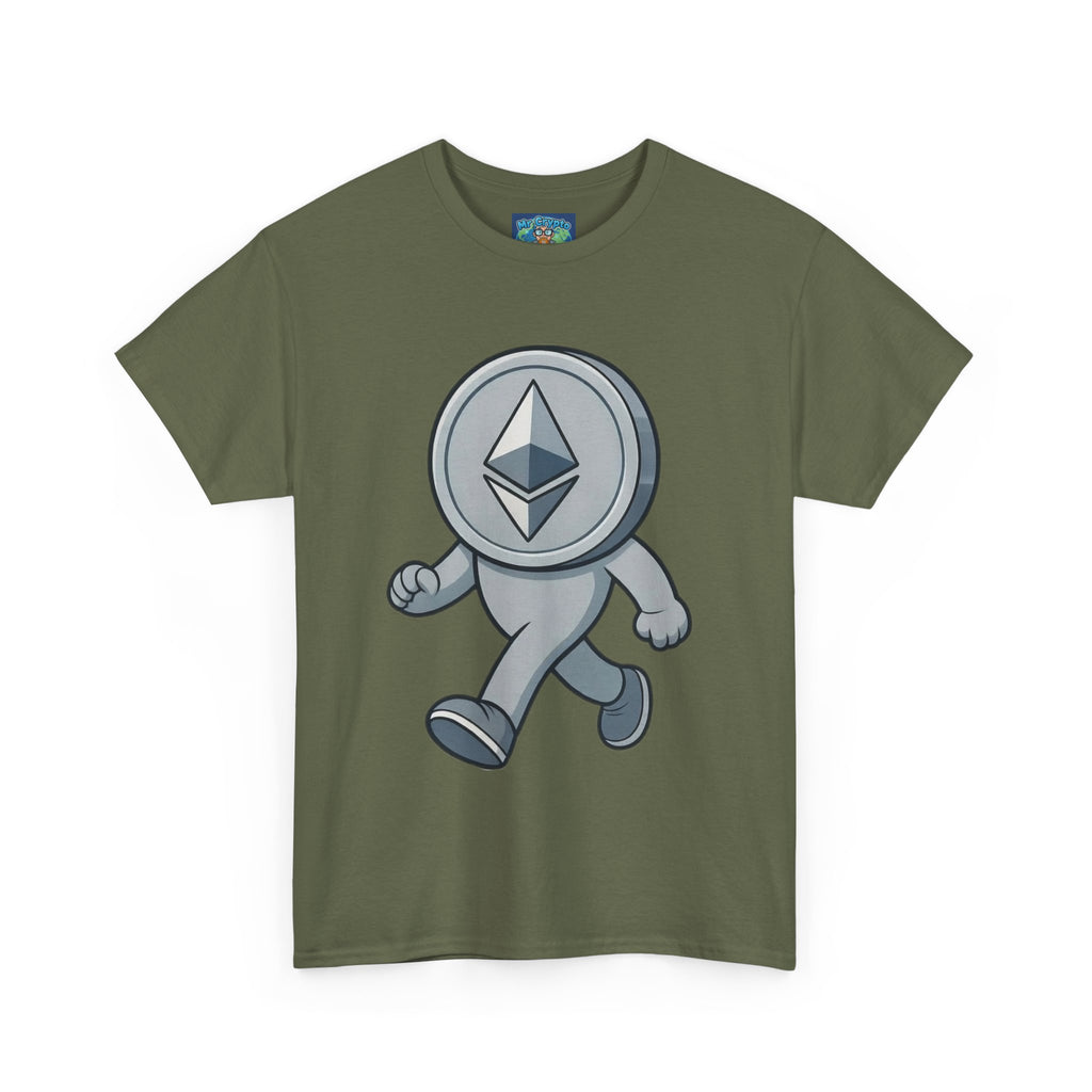 Ethereum Coin Mascot T-Shirt — Walking Crypto Logo Tee for Blockchain Fans