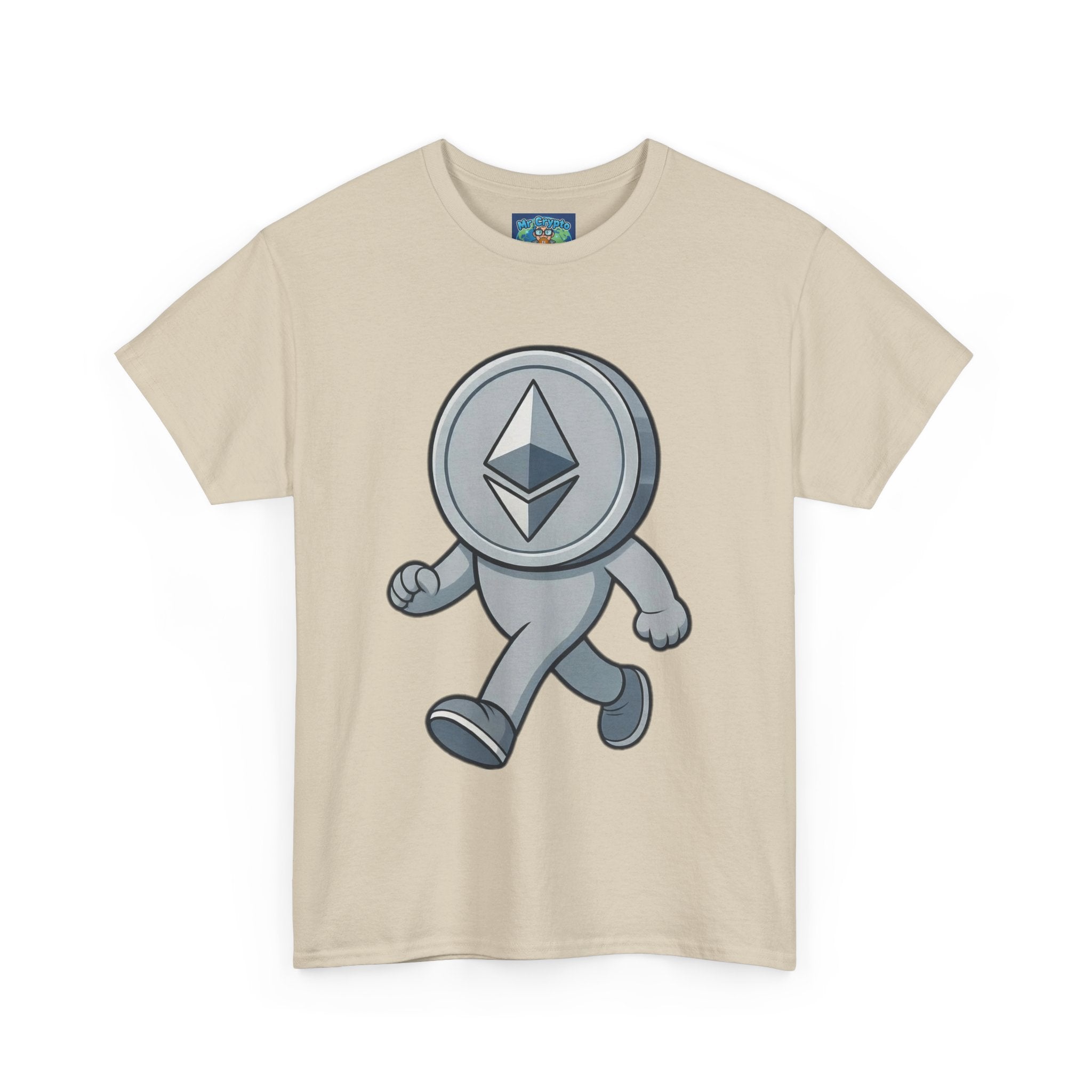 Ethereum Coin Mascot T-Shirt — Walking Crypto Logo Tee for Blockchain Fans