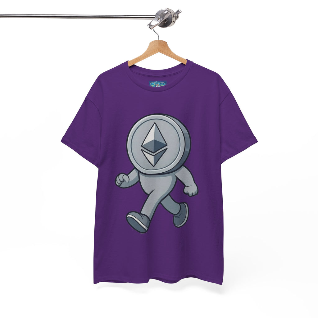 Ethereum Coin Mascot T-Shirt — Walking Crypto Logo Tee for Blockchain Fans