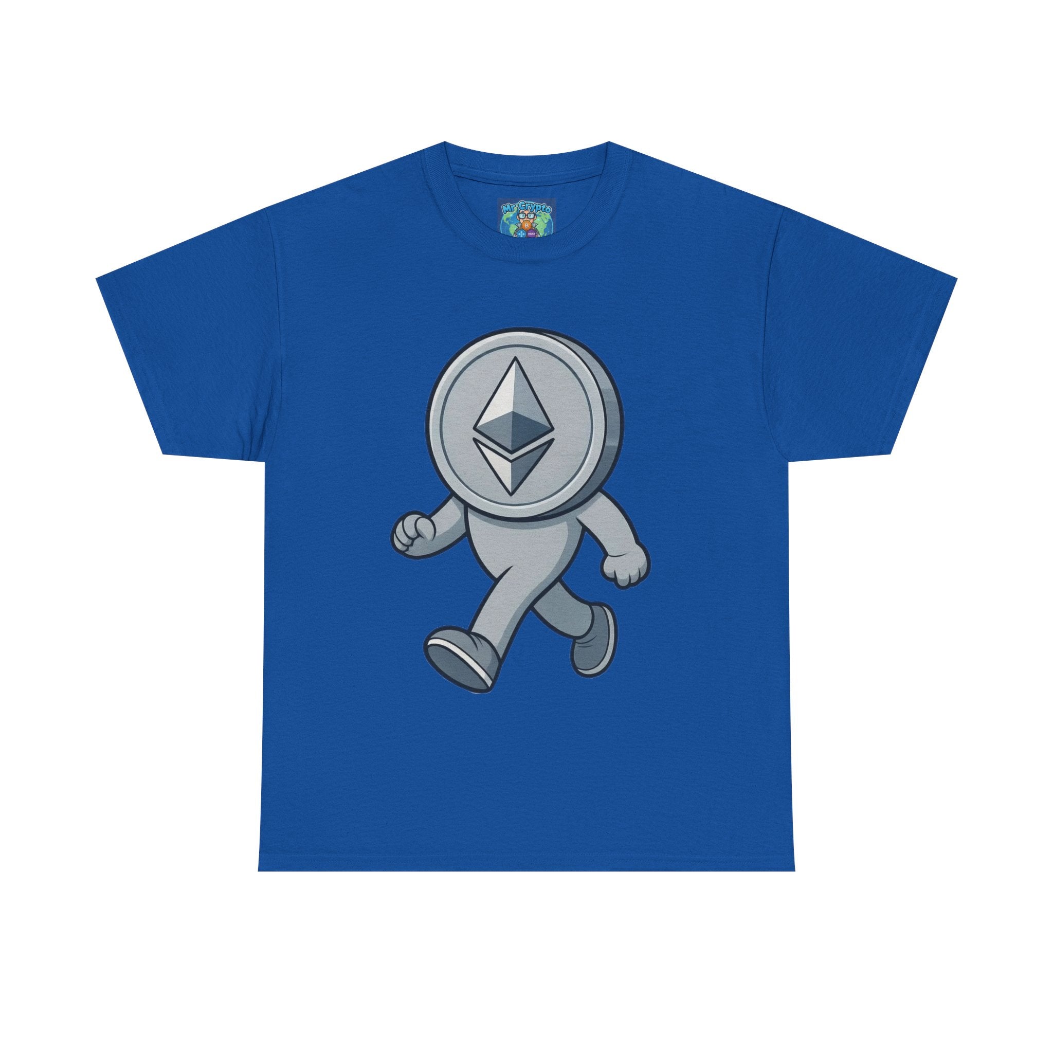 Ethereum Coin Mascot T-Shirt — Walking Crypto Logo Tee for Blockchain Fans