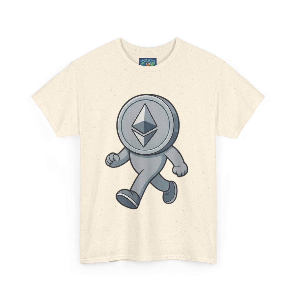 Ethereum Coin Mascot T-Shirt — Walking Crypto Logo Tee for Blockchain Fans