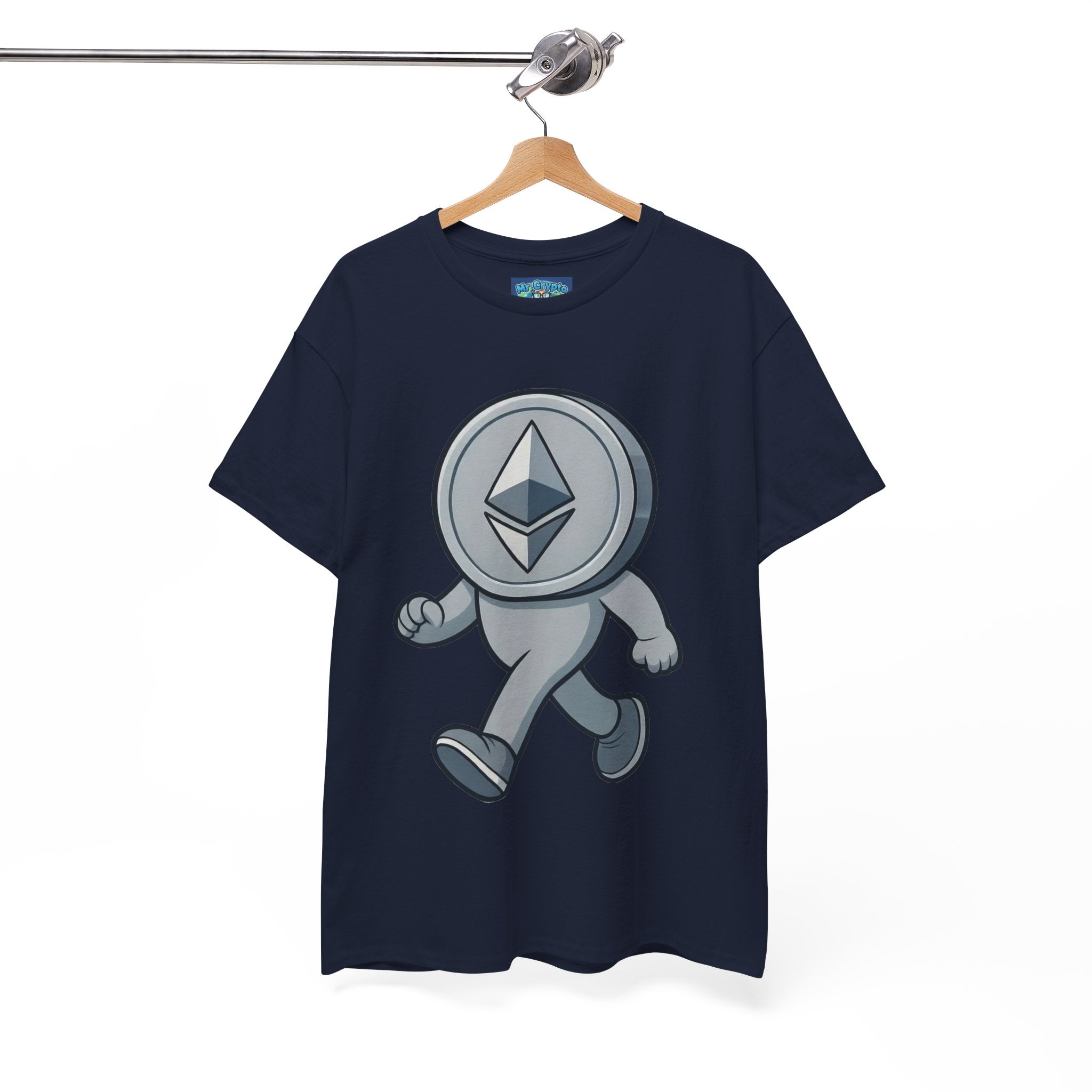 Ethereum Coin Mascot T-Shirt — Walking Crypto Logo Tee for Blockchain Fans