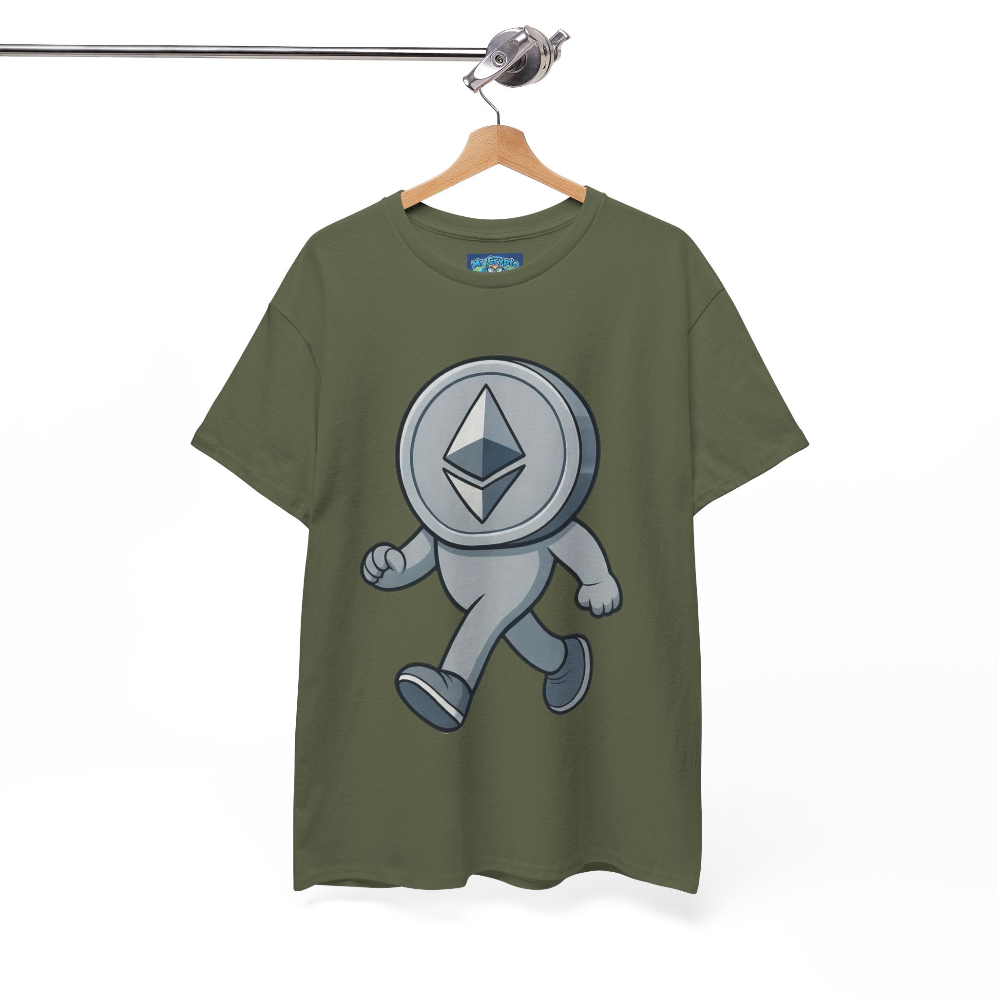 Ethereum Coin Mascot T-Shirt — Walking Crypto Logo Tee for Blockchain Fans