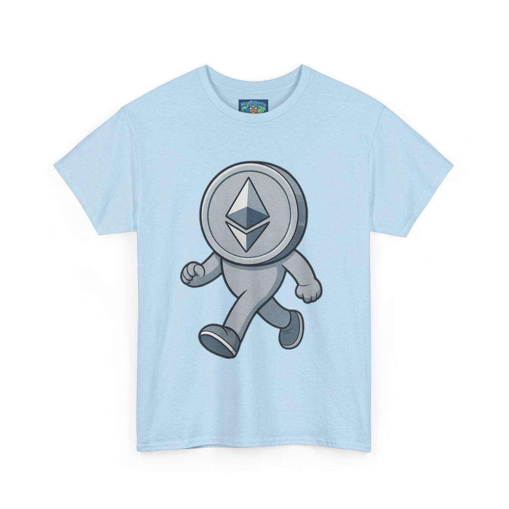 Ethereum Coin Mascot T-Shirt — Walking Crypto Logo Tee for Blockchain Fans