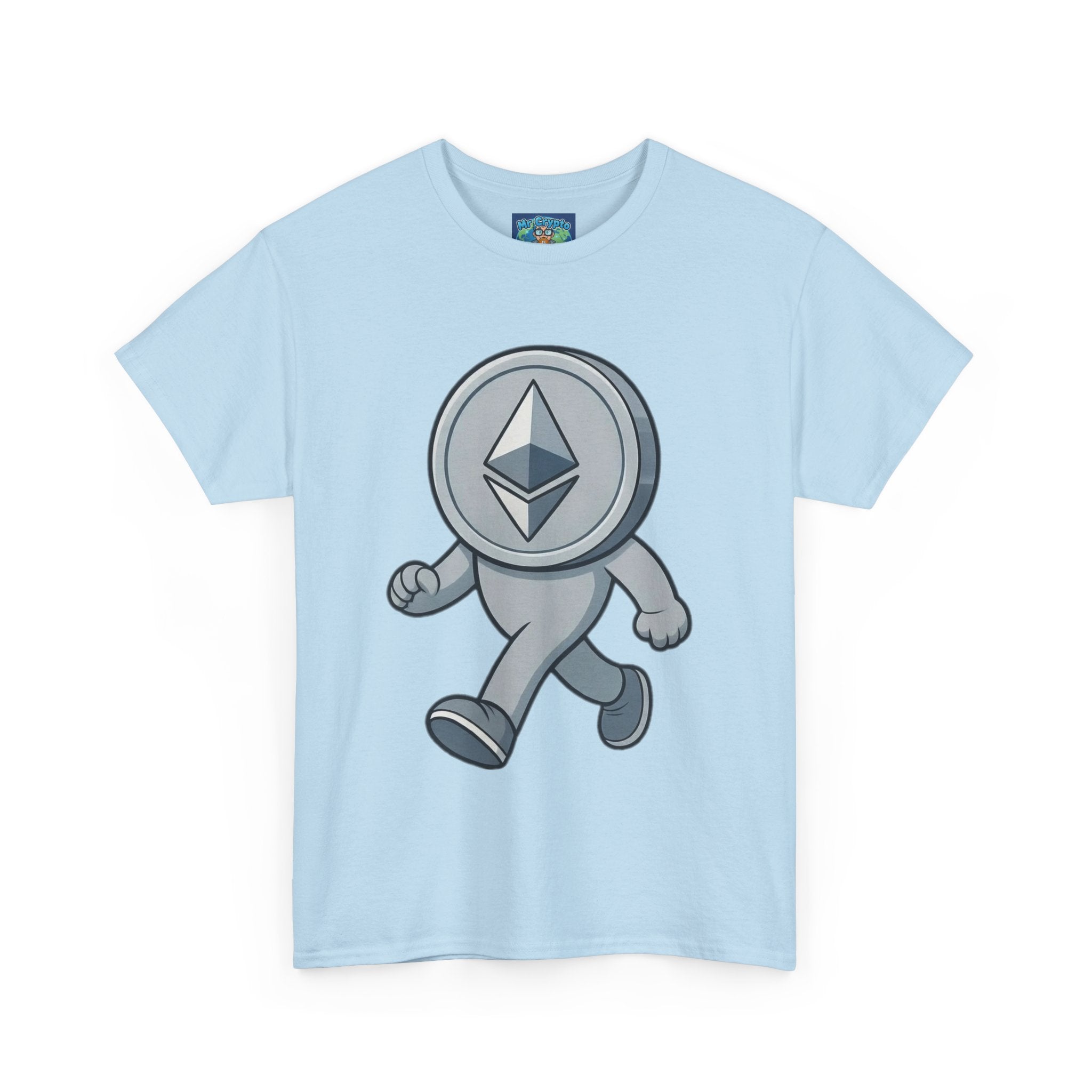 Ethereum Coin Mascot T-Shirt — Walking Crypto Logo Tee for Blockchain Fans