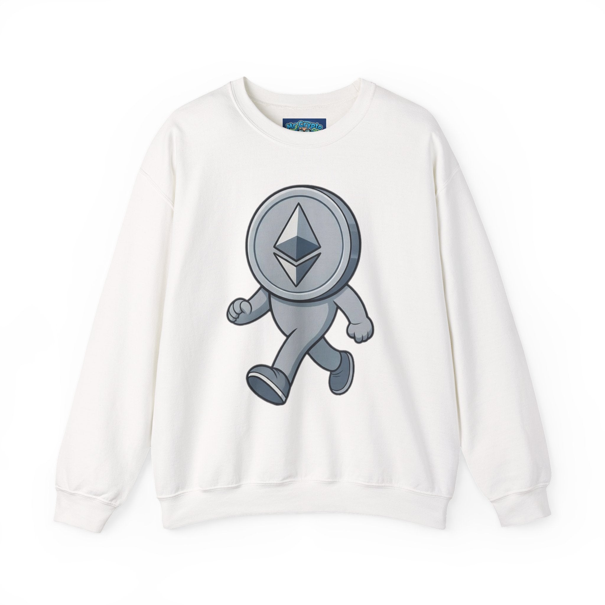 Ethereum Coin Mascot Crewneck Sweatshirt — Crypto Walking Logo Pullover