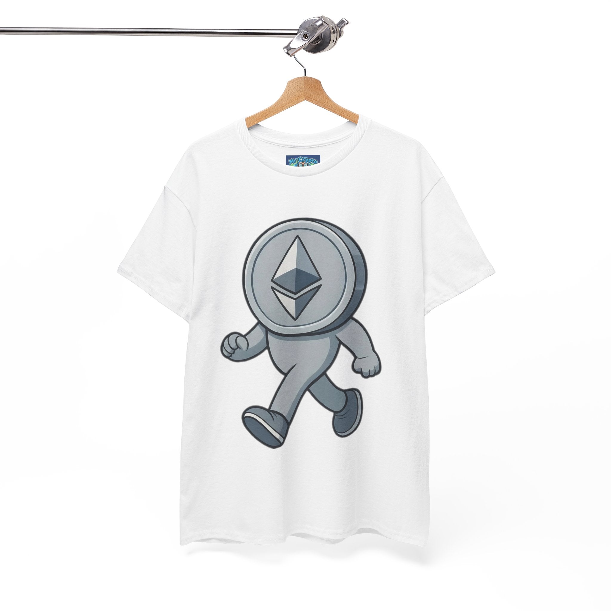 Ethereum Coin Mascot T-Shirt — Walking Crypto Logo Tee for Blockchain Fans
