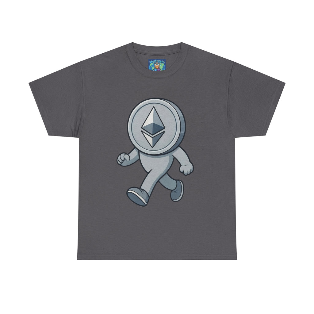 Ethereum Coin Mascot T-Shirt — Walking Crypto Logo Tee for Blockchain Fans