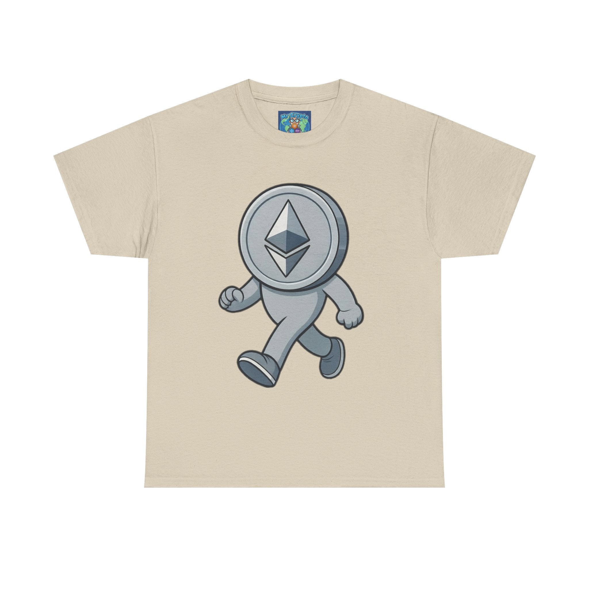 Ethereum Coin Mascot T-Shirt — Walking Crypto Logo Tee for Blockchain Fans