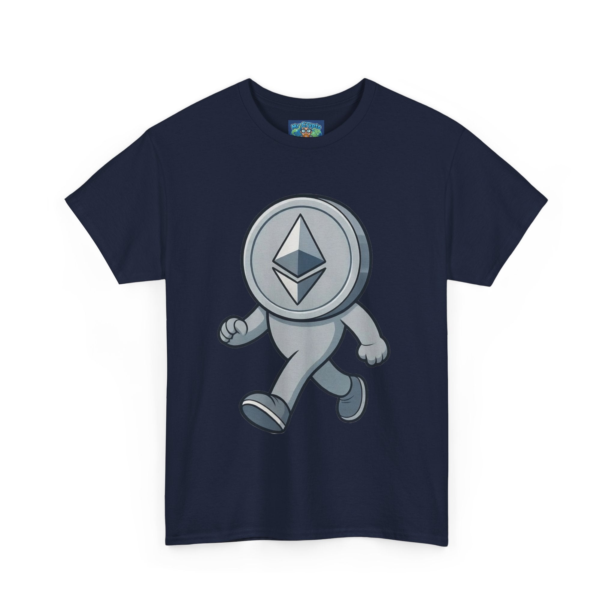 Ethereum Coin Mascot T-Shirt — Walking Crypto Logo Tee for Blockchain Fans
