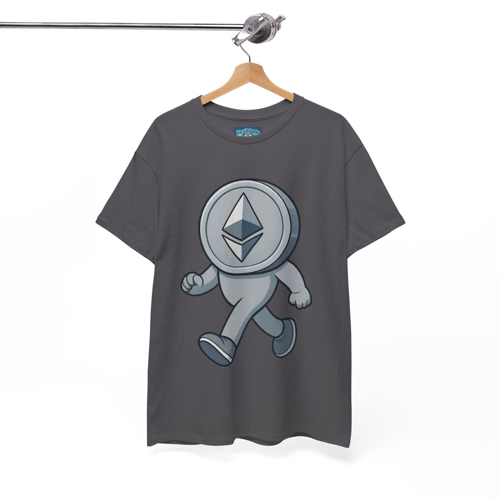 Ethereum Coin Mascot T-Shirt — Walking Crypto Logo Tee for Blockchain Fans