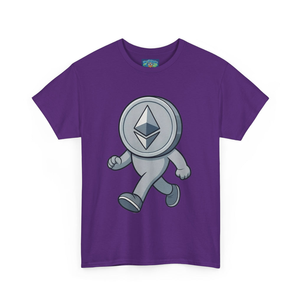 Ethereum Coin Mascot T-Shirt — Walking Crypto Logo Tee for Blockchain Fans