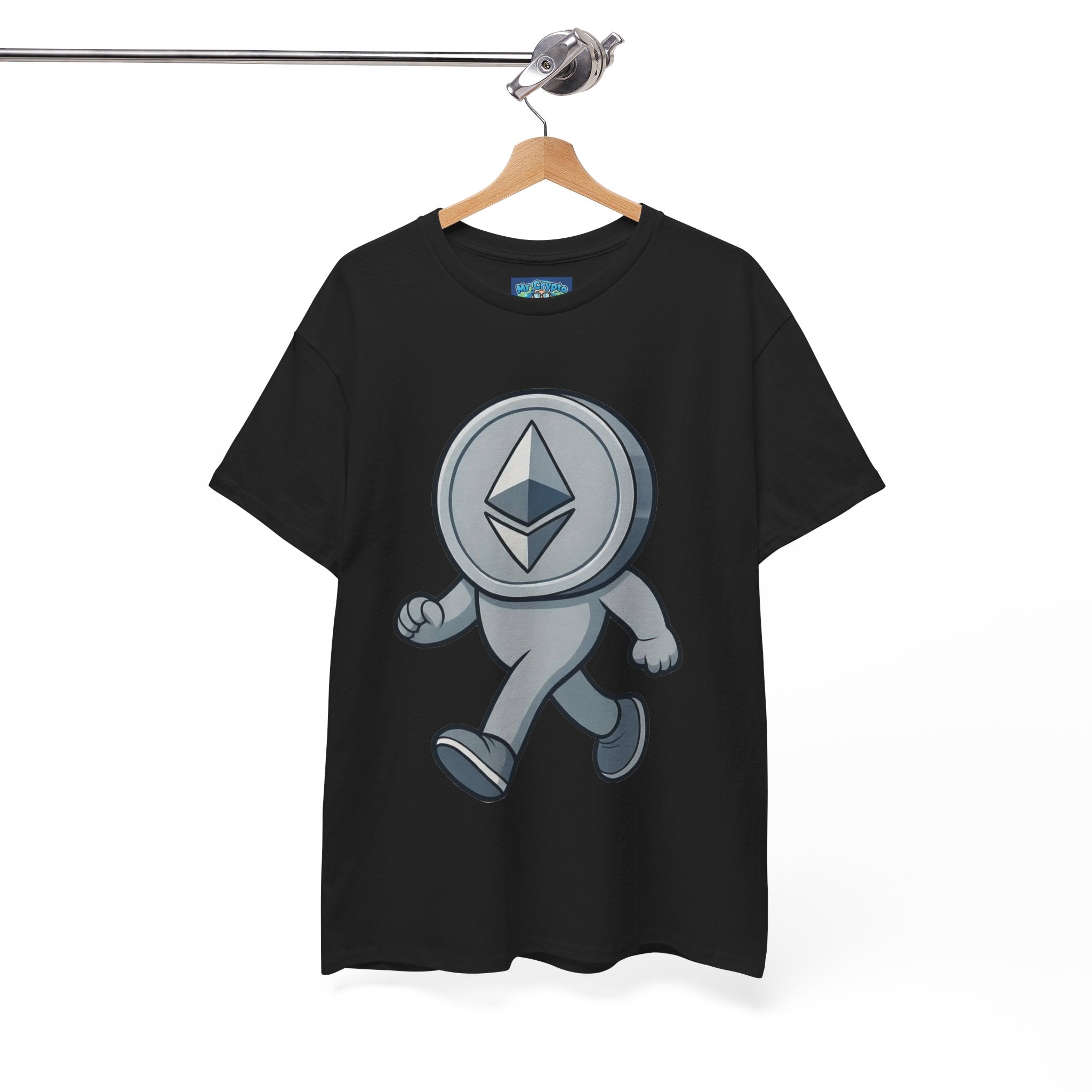 Ethereum Coin Mascot T-Shirt — Walking Crypto Logo Tee for Blockchain Fans