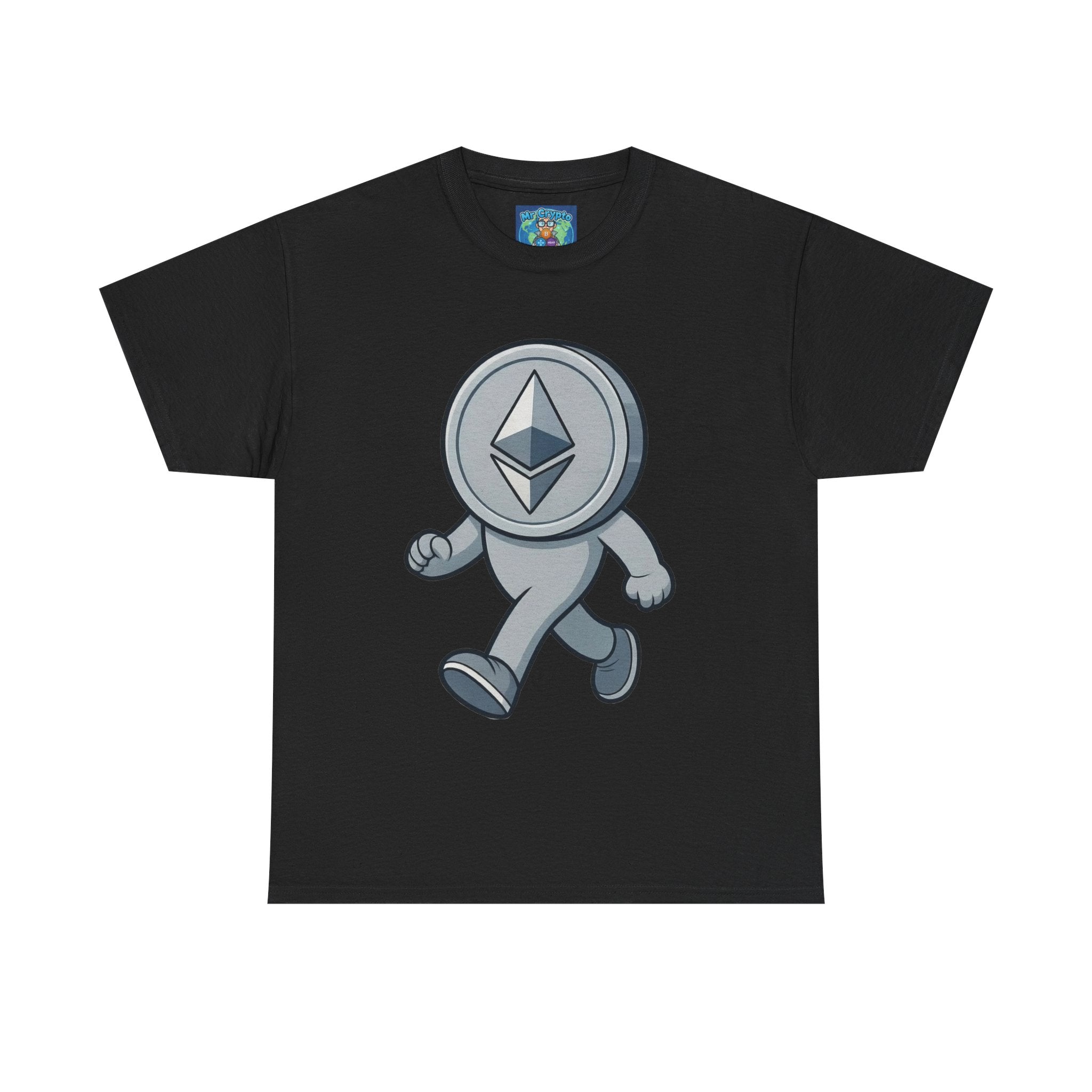 Ethereum Coin Mascot T-Shirt — Walking Crypto Logo Tee for Blockchain Fans