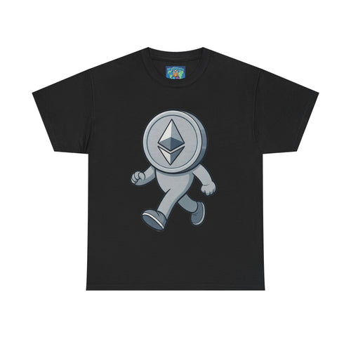 Ethereum Coin Mascot T-Shirt — Walking Crypto Logo Tee for Blockchain Fans