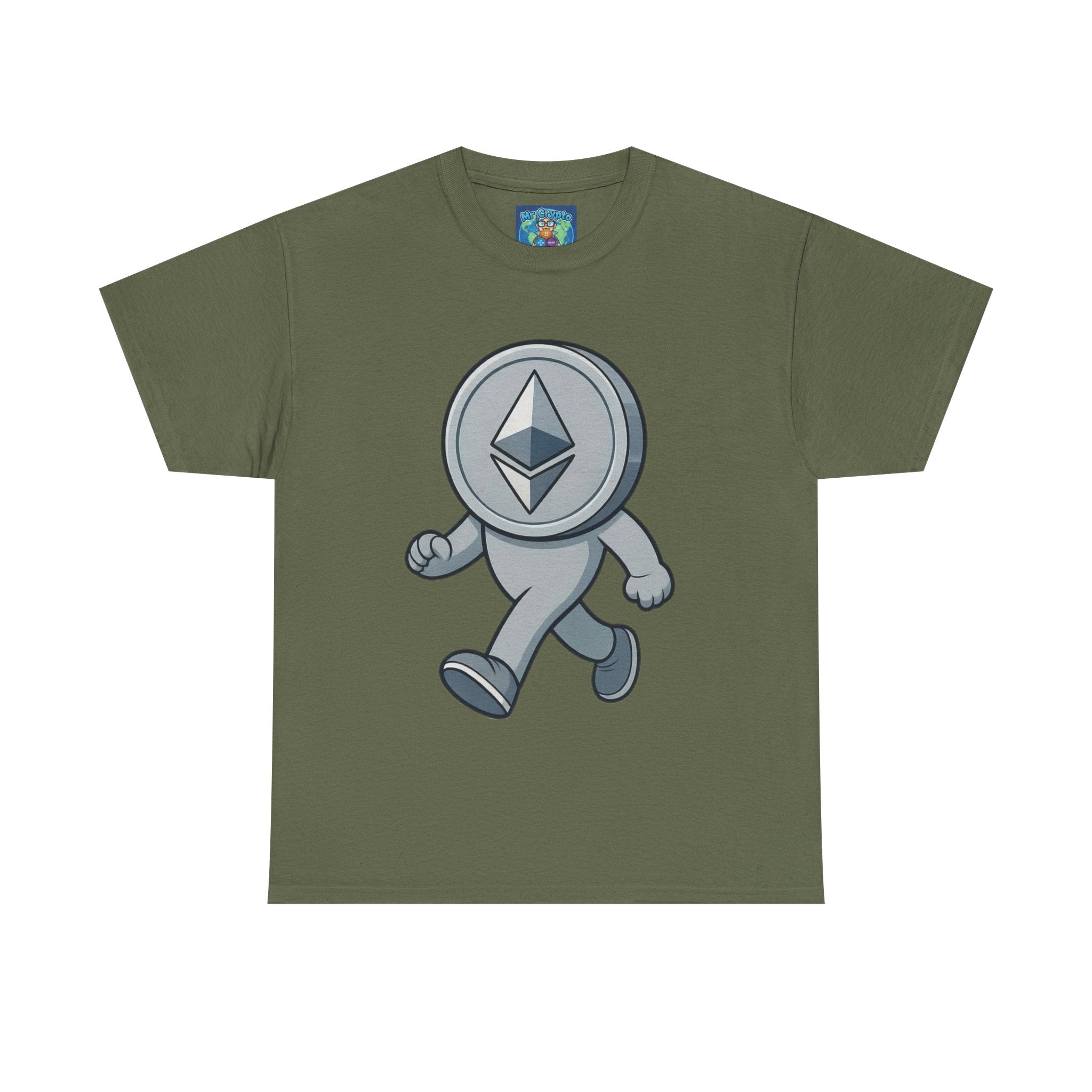 Ethereum Coin Mascot T-Shirt — Walking Crypto Logo Tee for Blockchain Fans