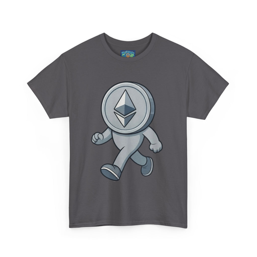 Ethereum Coin Mascot T-Shirt — Walking Crypto Logo Tee for Blockchain Fans