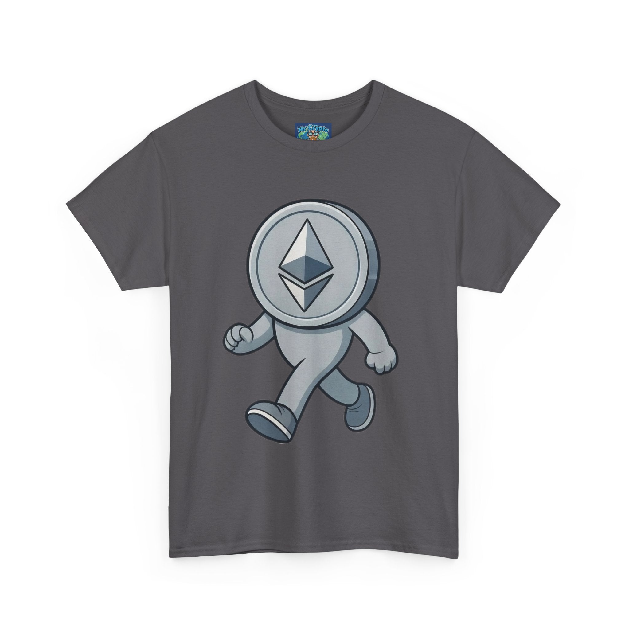 Ethereum Coin Mascot T-Shirt — Walking Crypto Logo Tee for Blockchain Fans