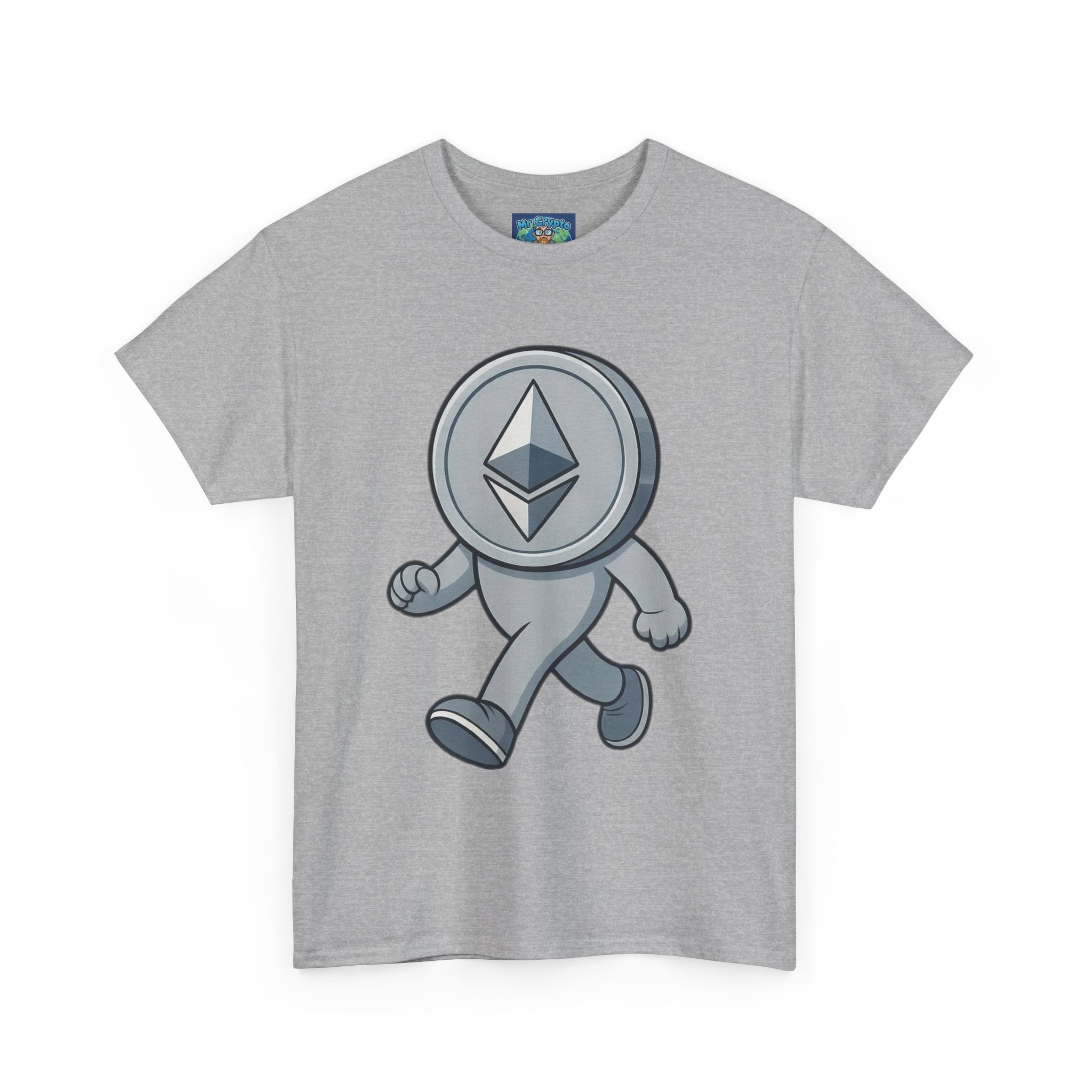 Ethereum Coin Mascot T-Shirt — Walking Crypto Logo Tee for Blockchain Fans