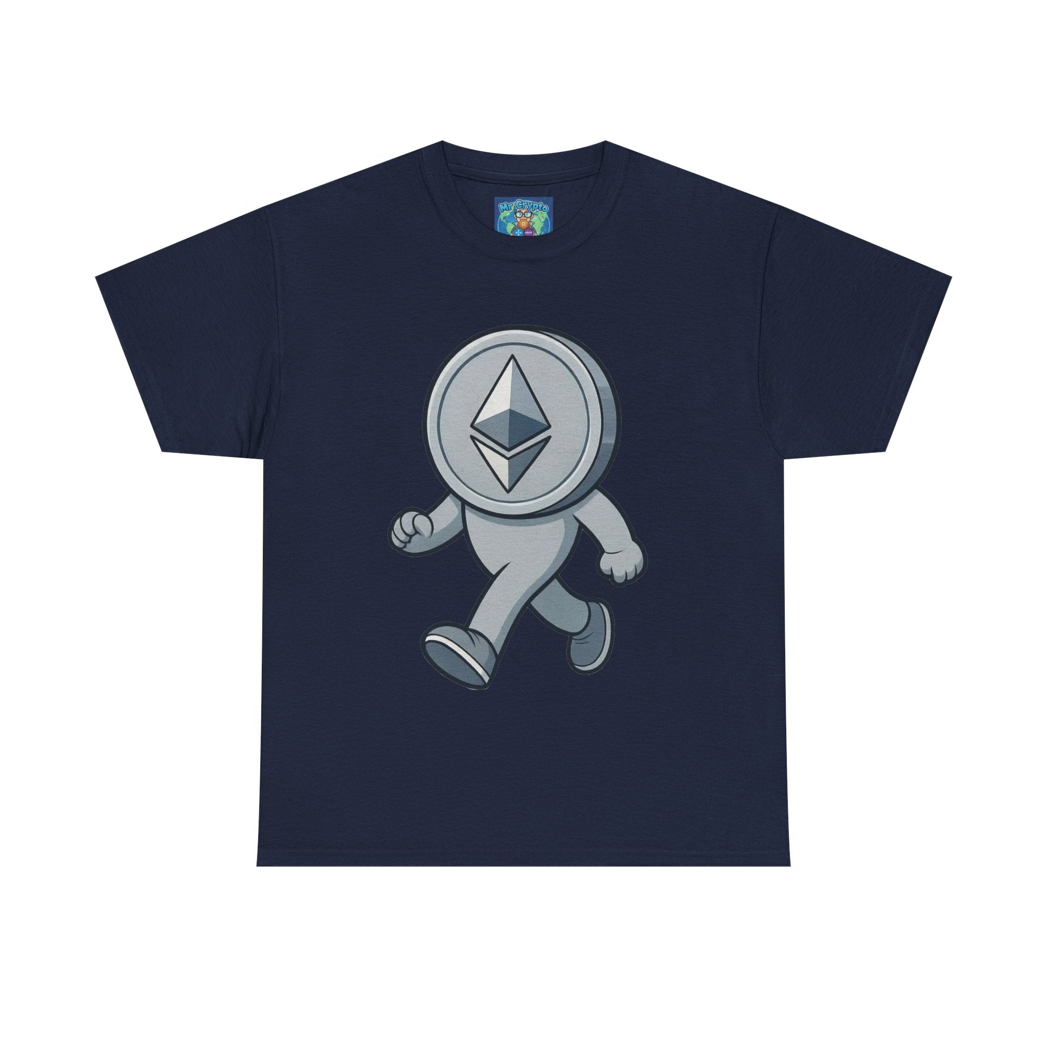Ethereum Coin Mascot T-Shirt — Walking Crypto Logo Tee for Blockchain Fans