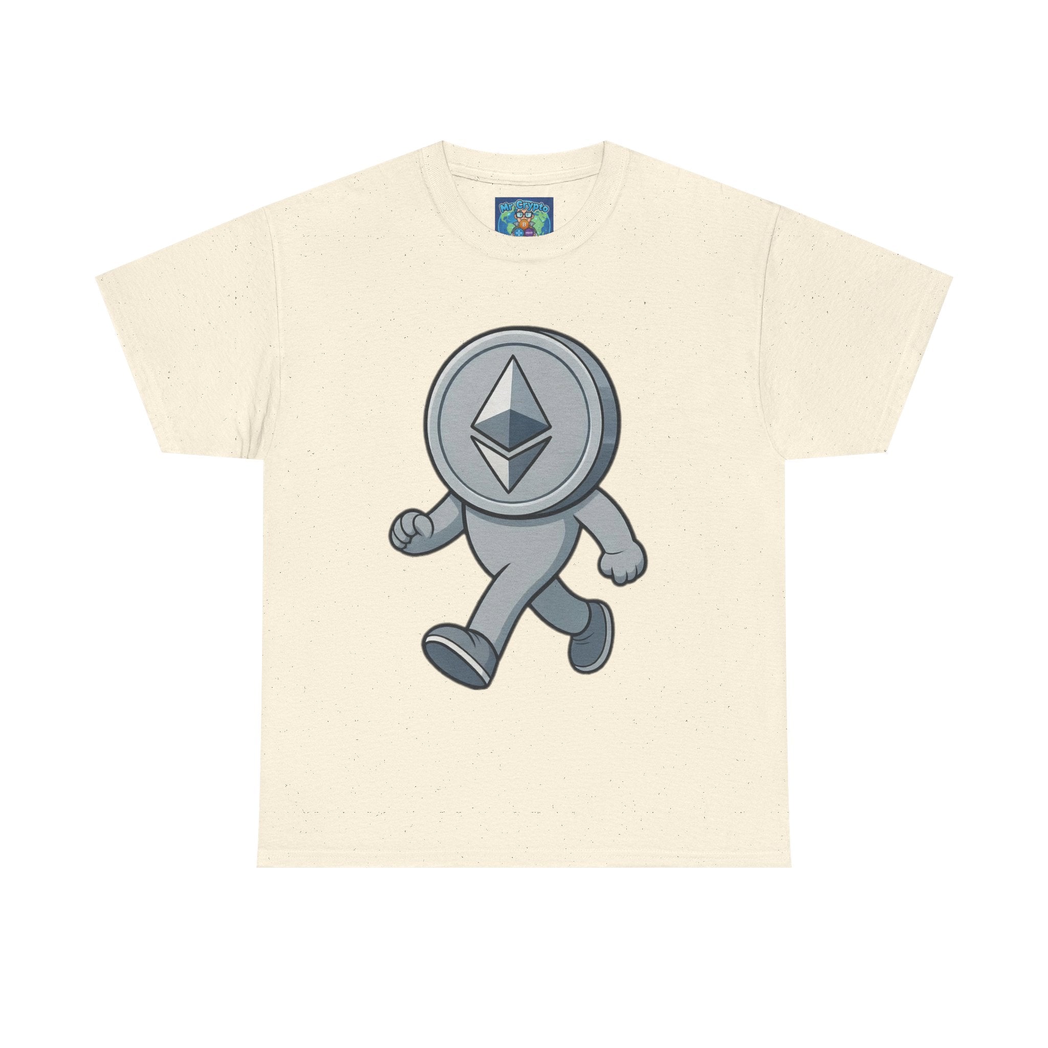Ethereum Coin Mascot T-Shirt — Walking Crypto Logo Tee for Blockchain Fans