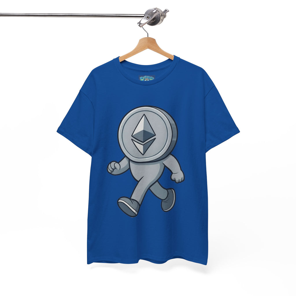Ethereum Coin Mascot T-Shirt — Walking Crypto Logo Tee for Blockchain Fans
