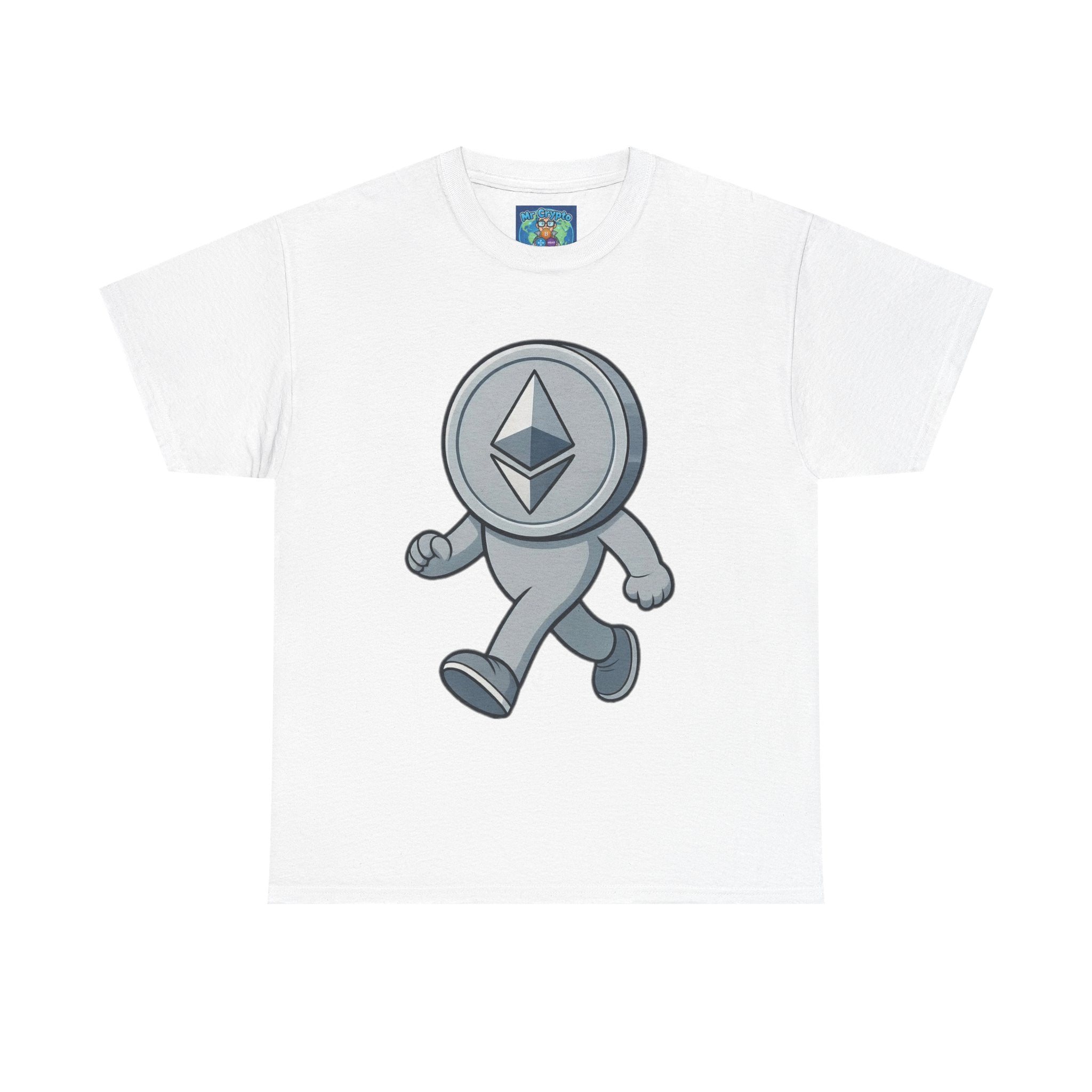 Ethereum Coin Mascot T-Shirt — Walking Crypto Logo Tee for Blockchain Fans