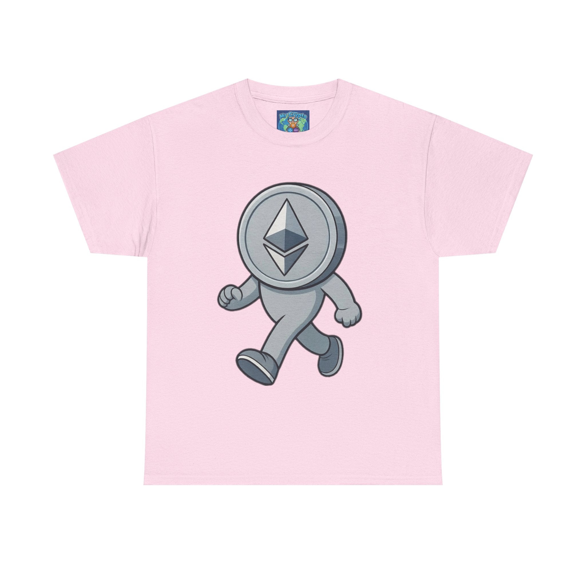 Ethereum Coin Mascot T-Shirt — Walking Crypto Logo Tee for Blockchain Fans