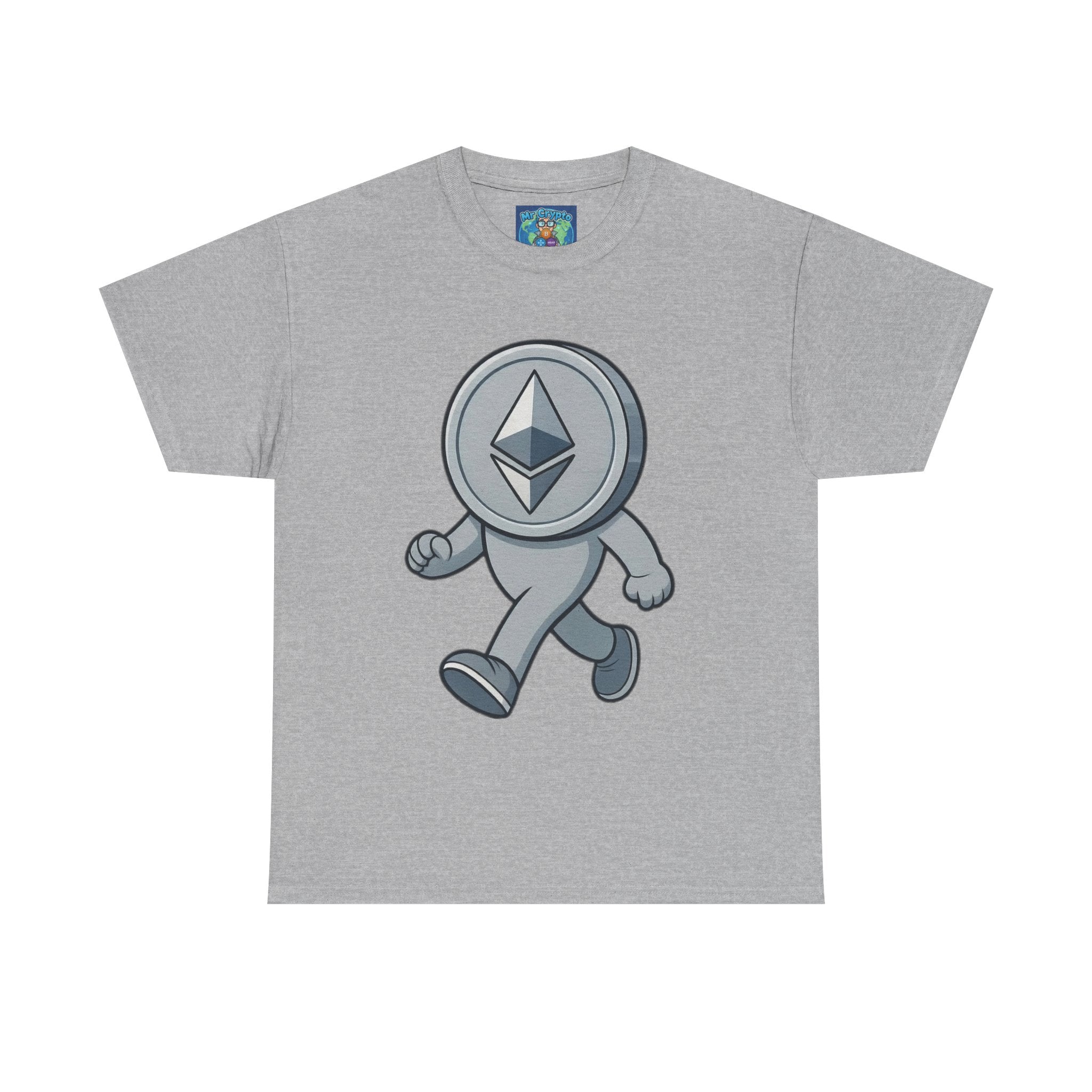 Ethereum Coin Mascot T-Shirt — Walking Crypto Logo Tee for Blockchain Fans