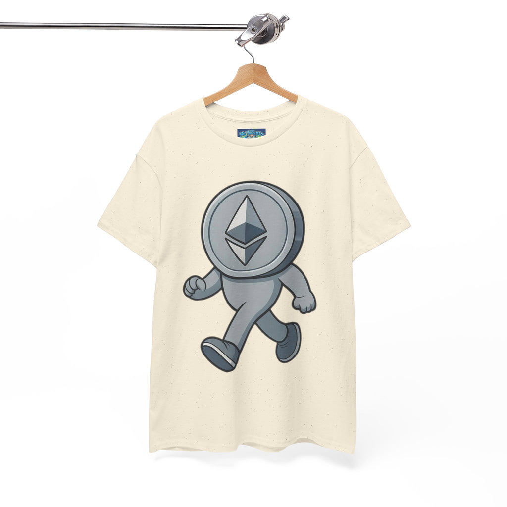 Ethereum Coin Mascot T-Shirt — Walking Crypto Logo Tee for Blockchain Fans