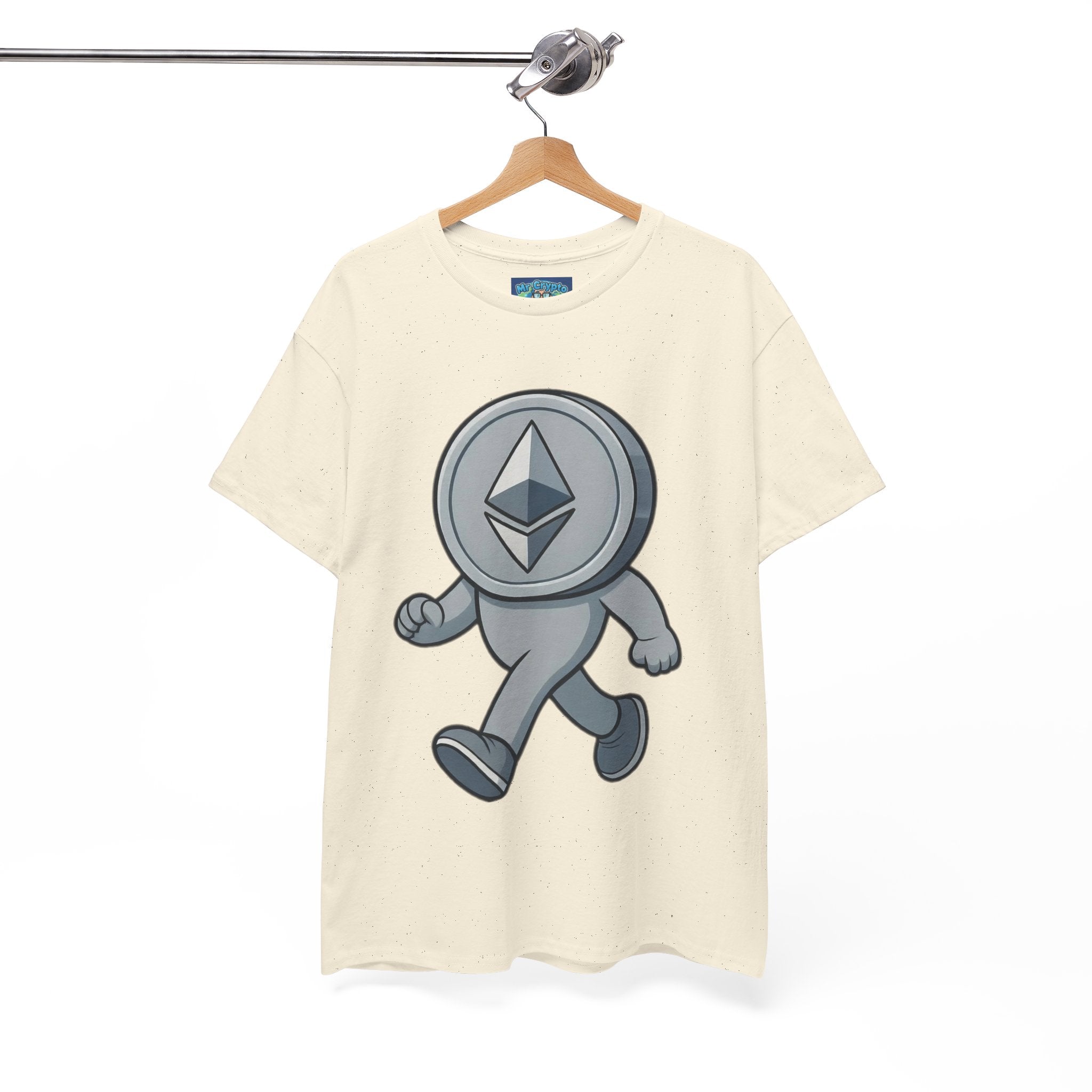 Ethereum Coin Mascot T-Shirt — Walking Crypto Logo Tee for Blockchain Fans
