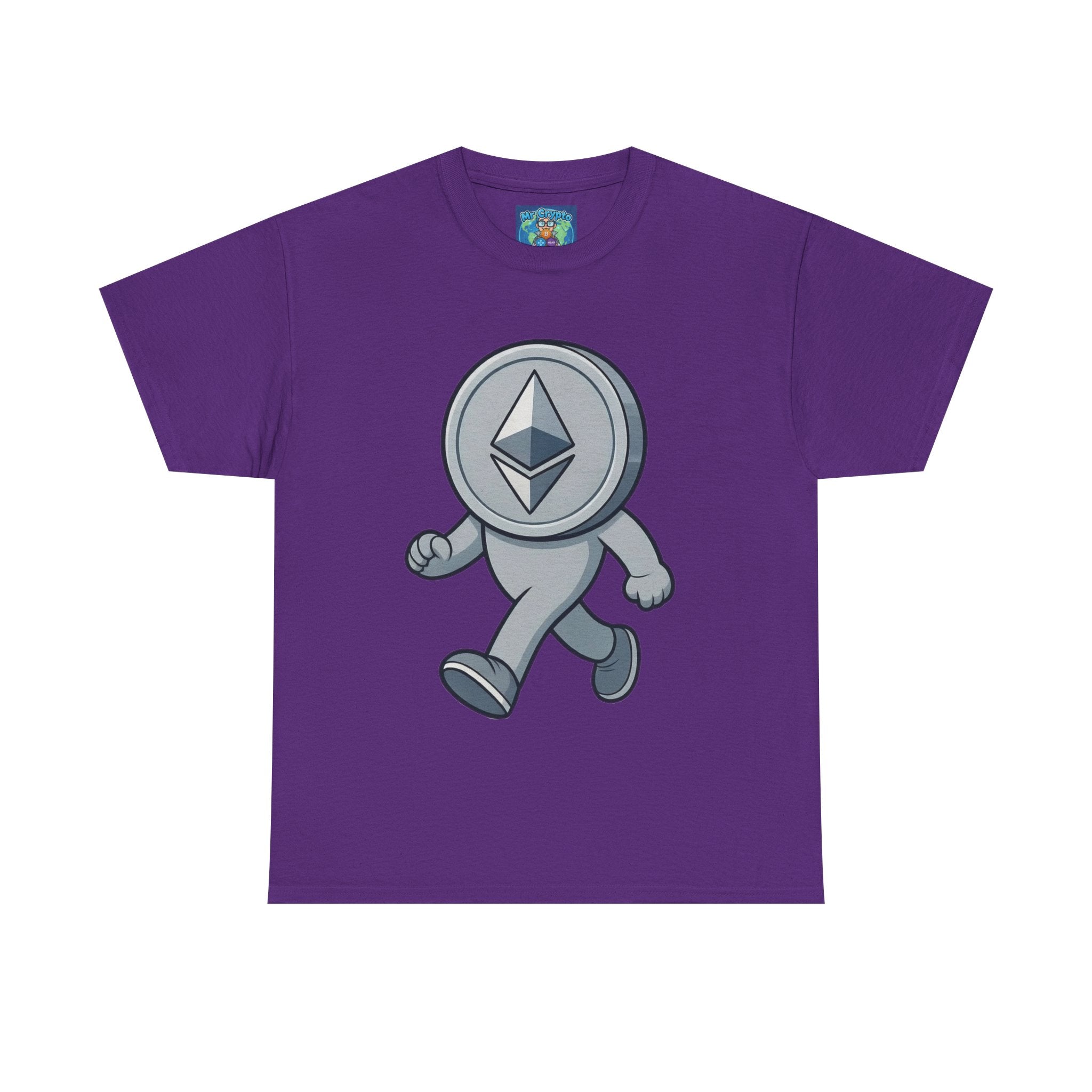 Ethereum Coin Mascot T-Shirt — Walking Crypto Logo Tee for Blockchain Fans