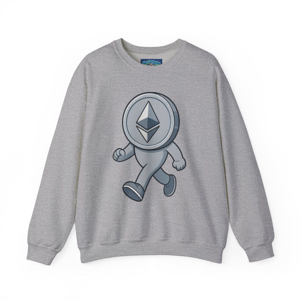 Ethereum Coin Mascot Crewneck Sweatshirt — Crypto Walking Logo Pullover