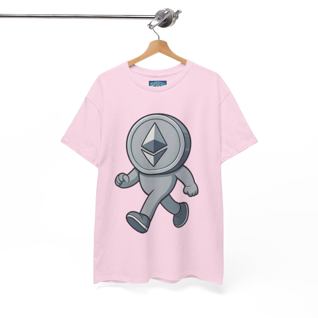 Ethereum Coin Mascot T-Shirt — Walking Crypto Logo Tee for Blockchain Fans