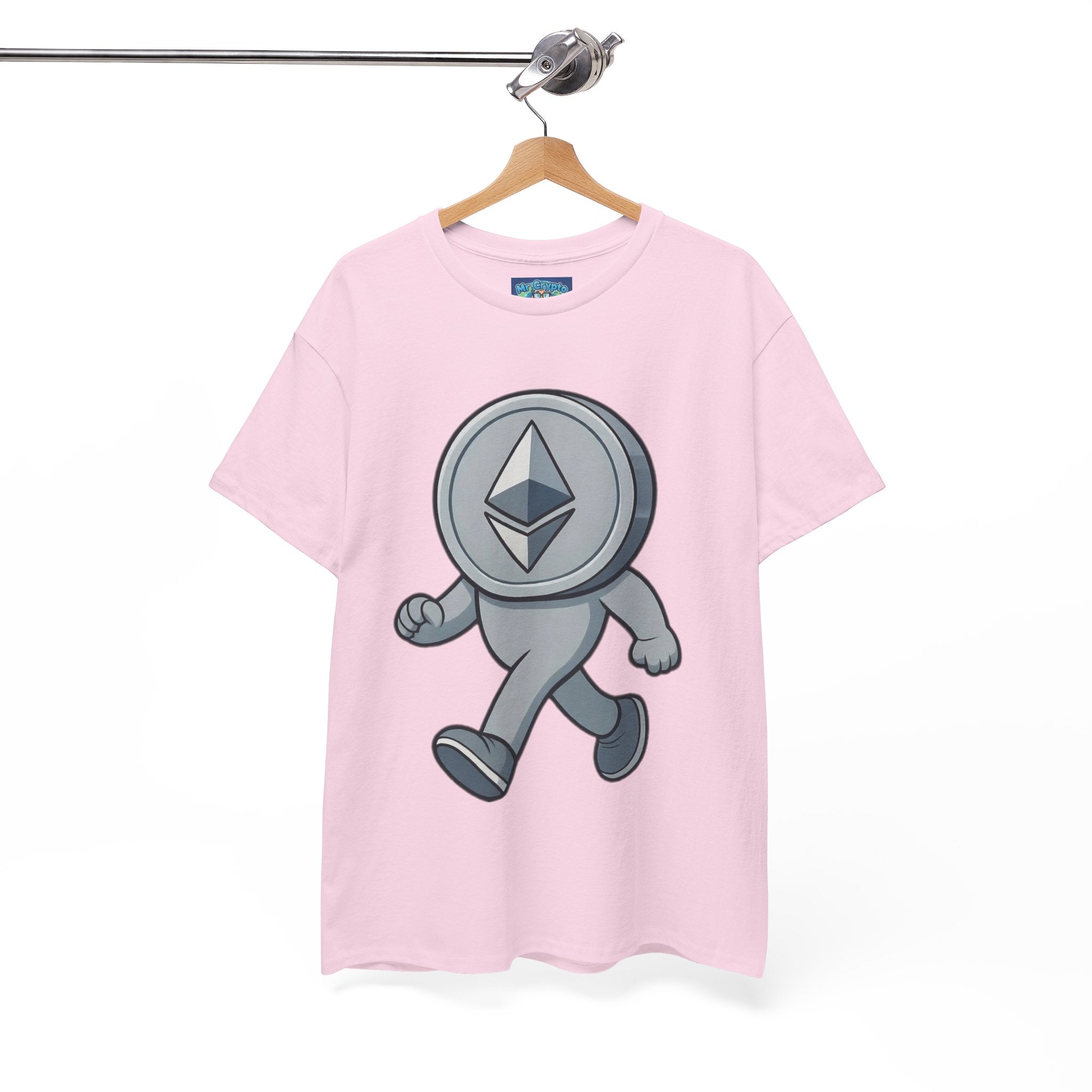 Ethereum Coin Mascot T-Shirt — Walking Crypto Logo Tee for Blockchain Fans