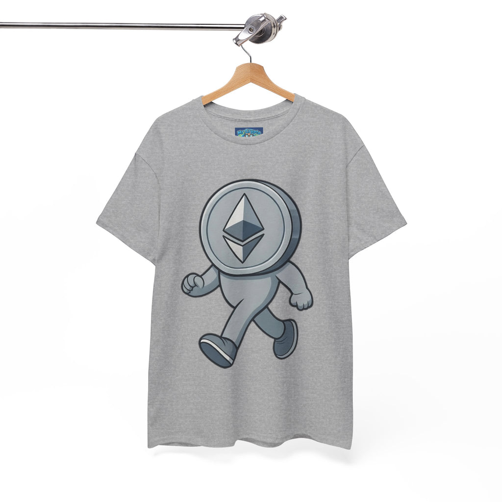 Ethereum Coin Mascot T-Shirt — Walking Crypto Logo Tee for Blockchain Fans