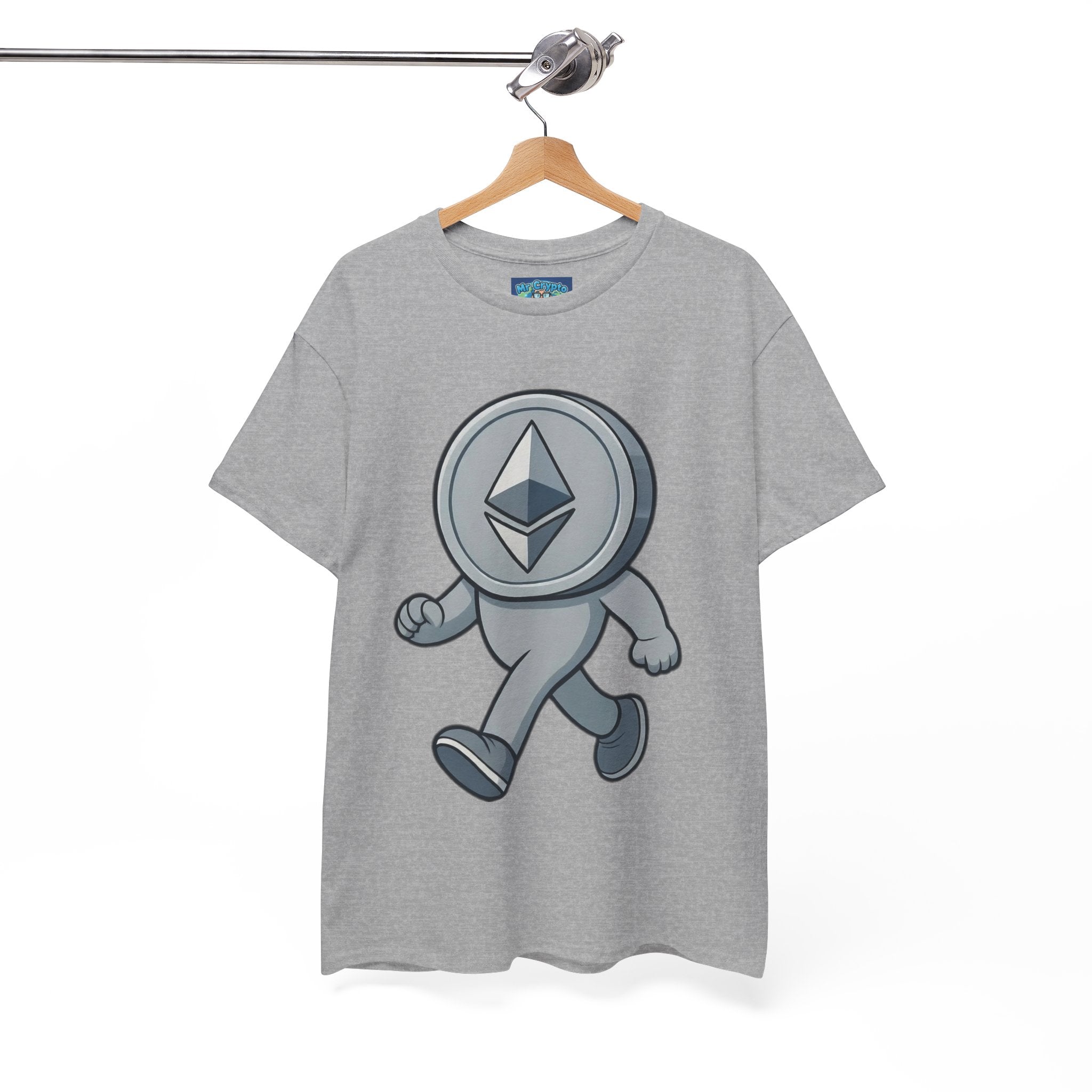 Ethereum Coin Mascot T-Shirt — Walking Crypto Logo Tee for Blockchain Fans