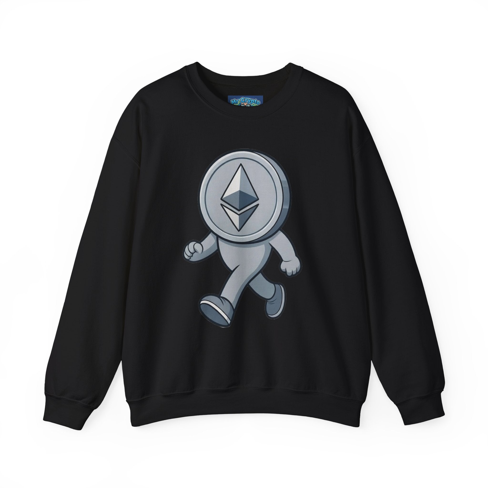 Ethereum Coin Mascot Crewneck Sweatshirt — Crypto Walking Logo Pullover