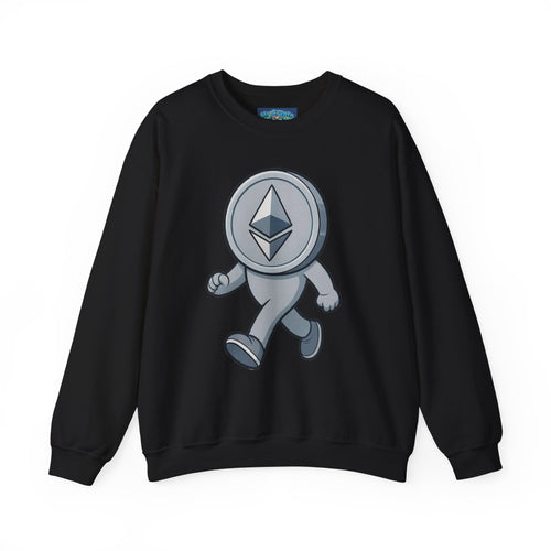 Ethereum Coin Mascot Crewneck Sweatshirt — Crypto Walking Logo Pullover
