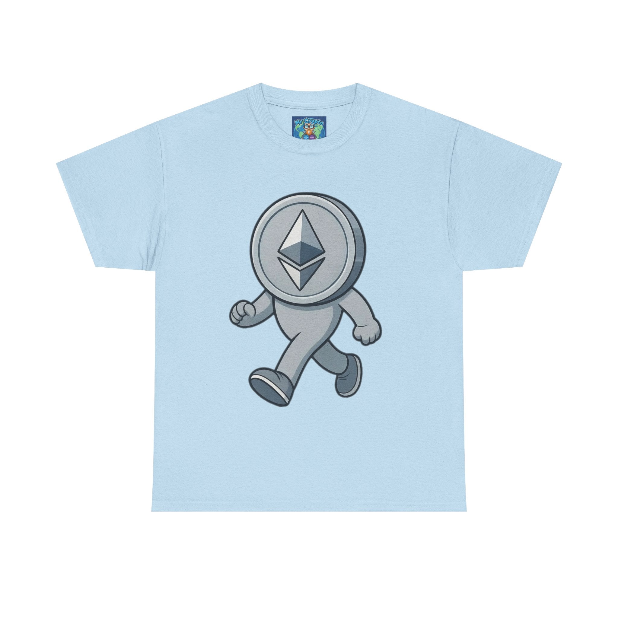 Ethereum Coin Mascot T-Shirt — Walking Crypto Logo Tee for Blockchain Fans