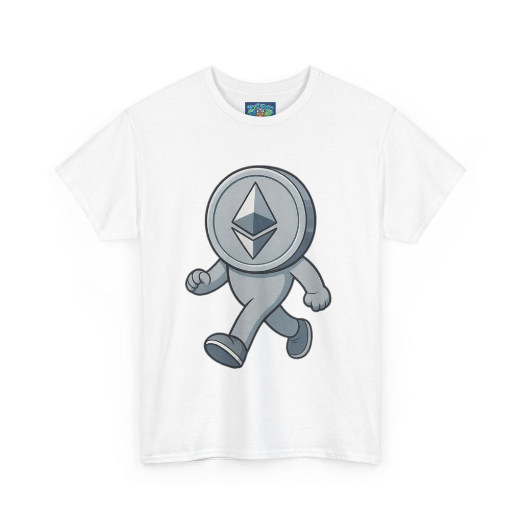 Ethereum Coin Mascot T-Shirt — Walking Crypto Logo Tee for Blockchain Fans
