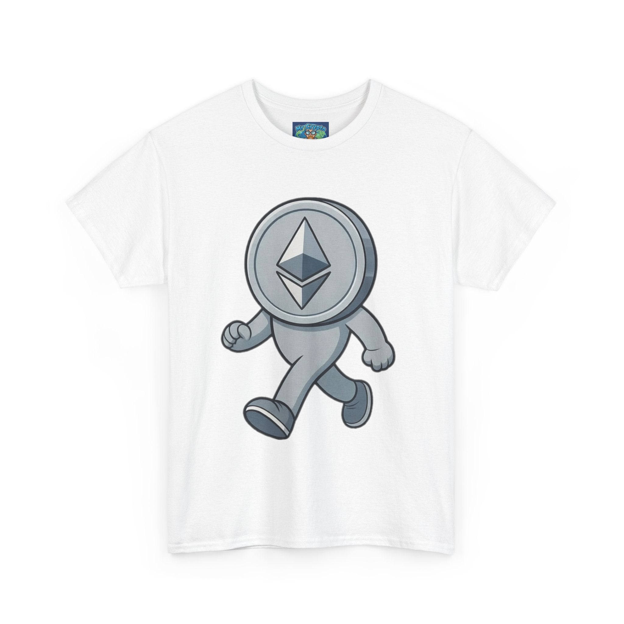 Ethereum Coin Mascot T-Shirt — Walking Crypto Logo Tee for Blockchain Fans