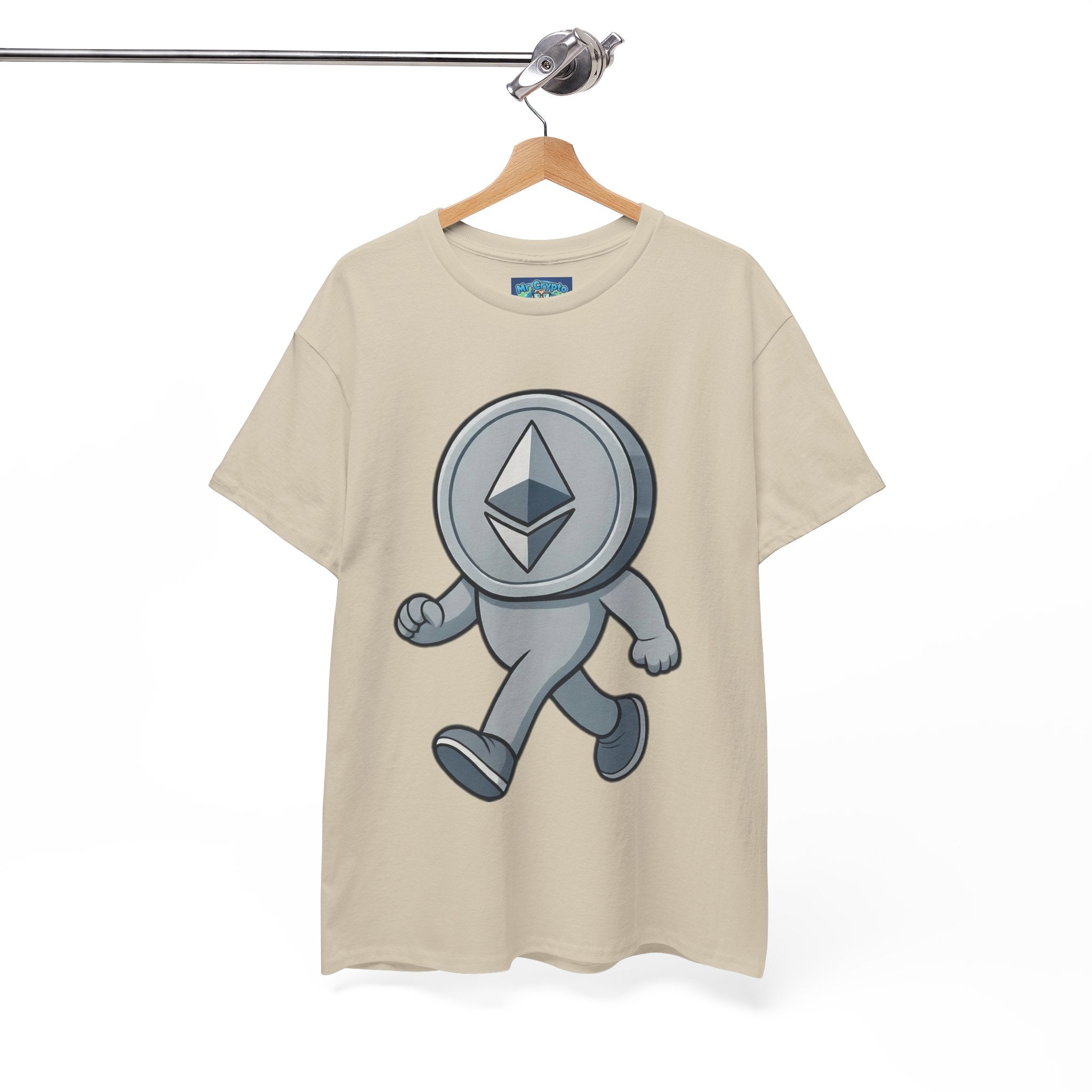 Ethereum Coin Mascot T-Shirt — Walking Crypto Logo Tee for Blockchain Fans