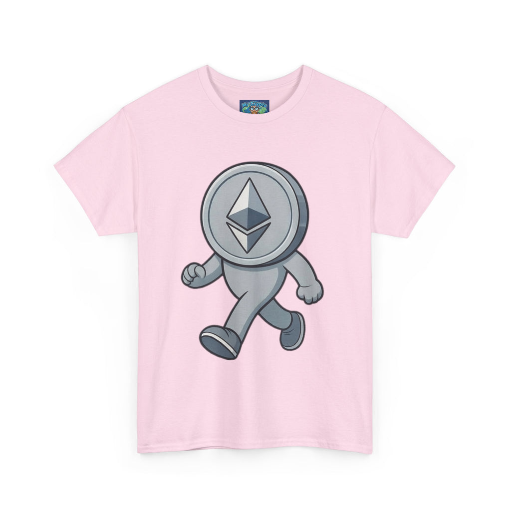 Ethereum Coin Mascot T-Shirt — Walking Crypto Logo Tee for Blockchain Fans