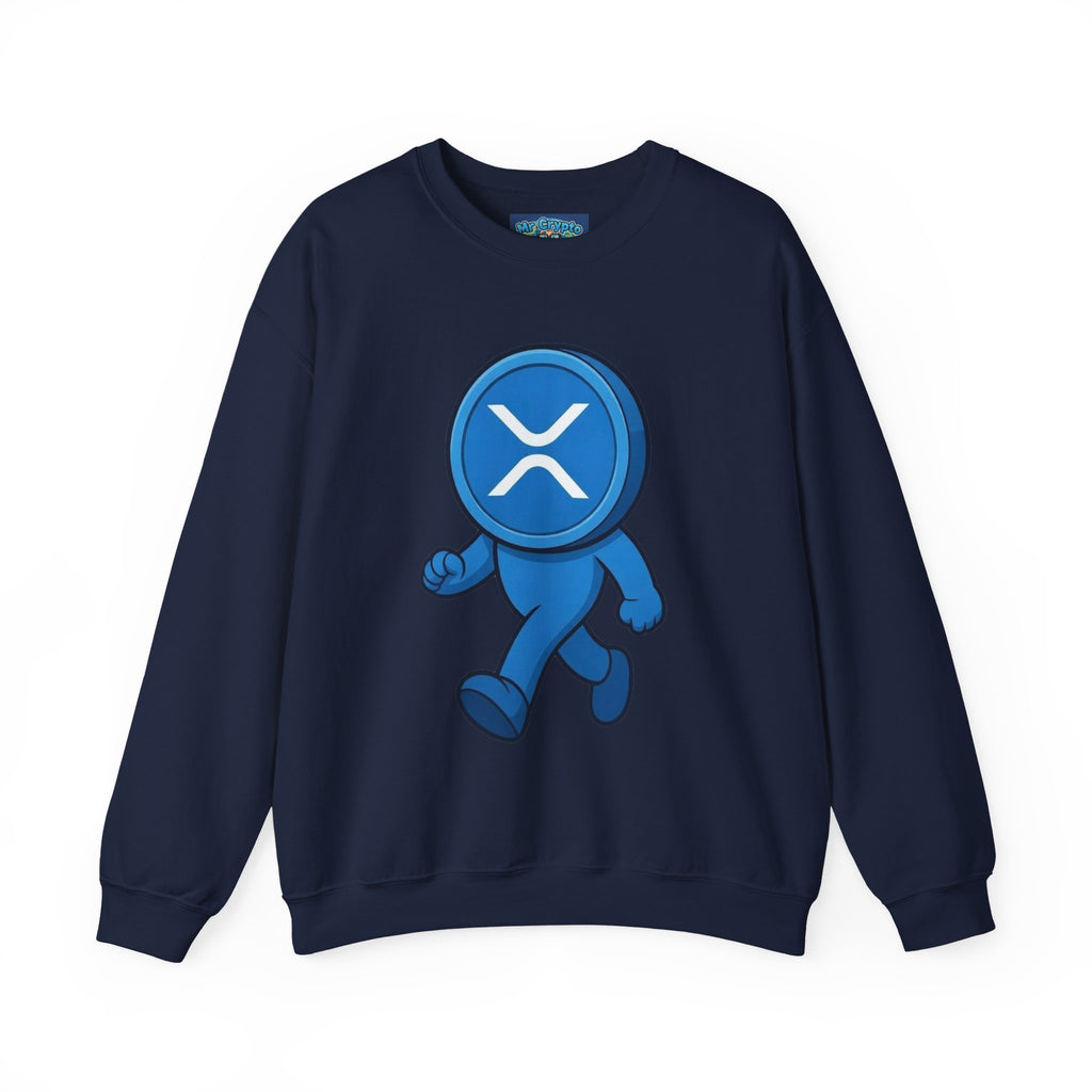 Crypto Mascot XRP Walking Crewneck Sweatshirt — Ripple Logo Streetwear