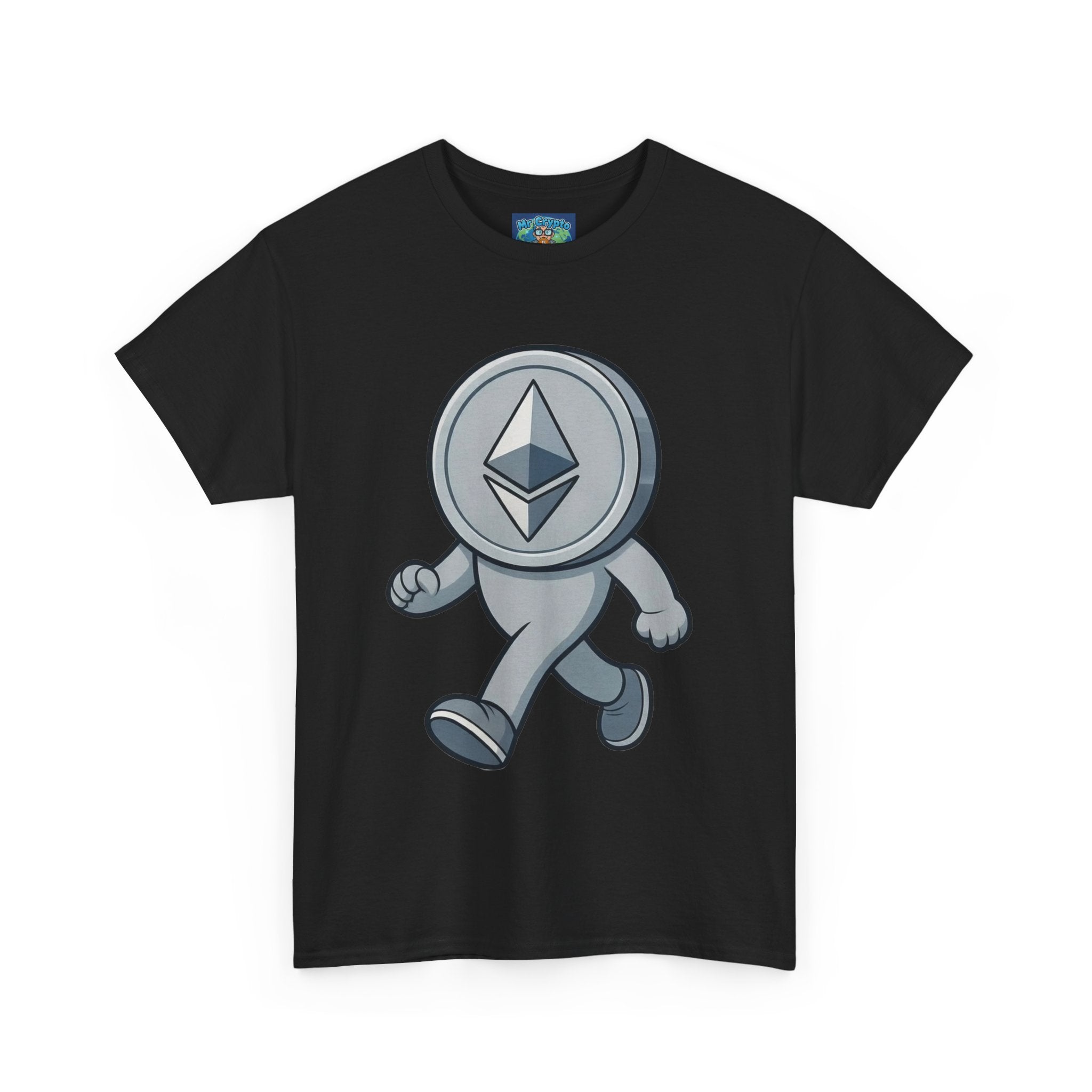 Ethereum Coin Mascot T-Shirt — Walking Crypto Logo Tee for Blockchain Fans